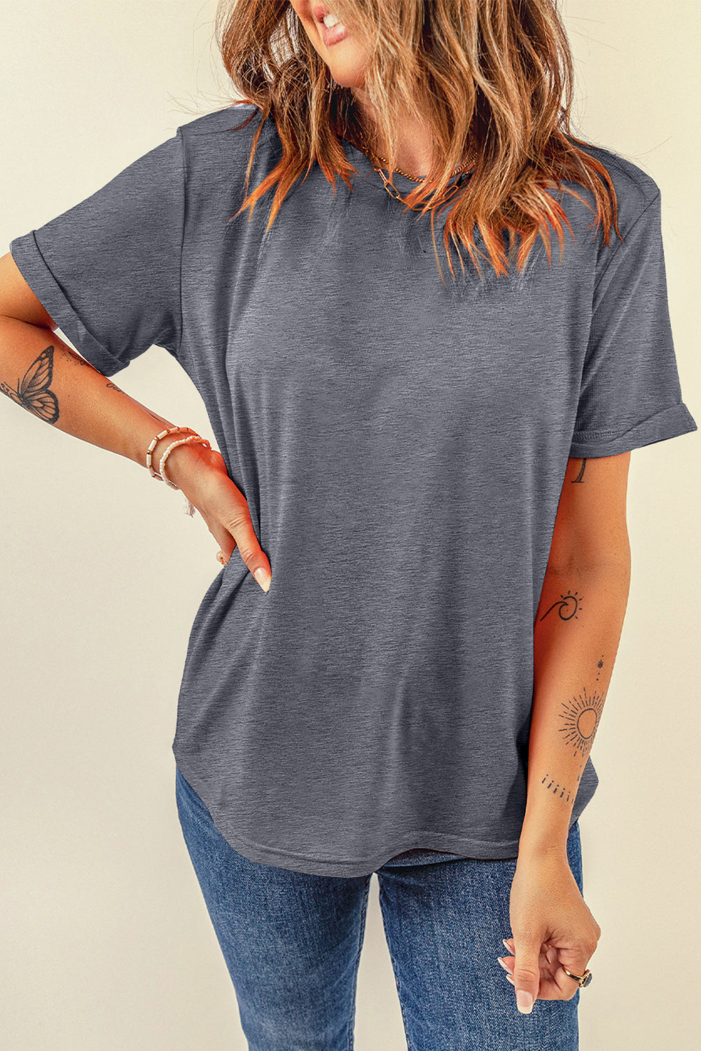 Light Blue Bright Casual Plain Crew Neck Tee