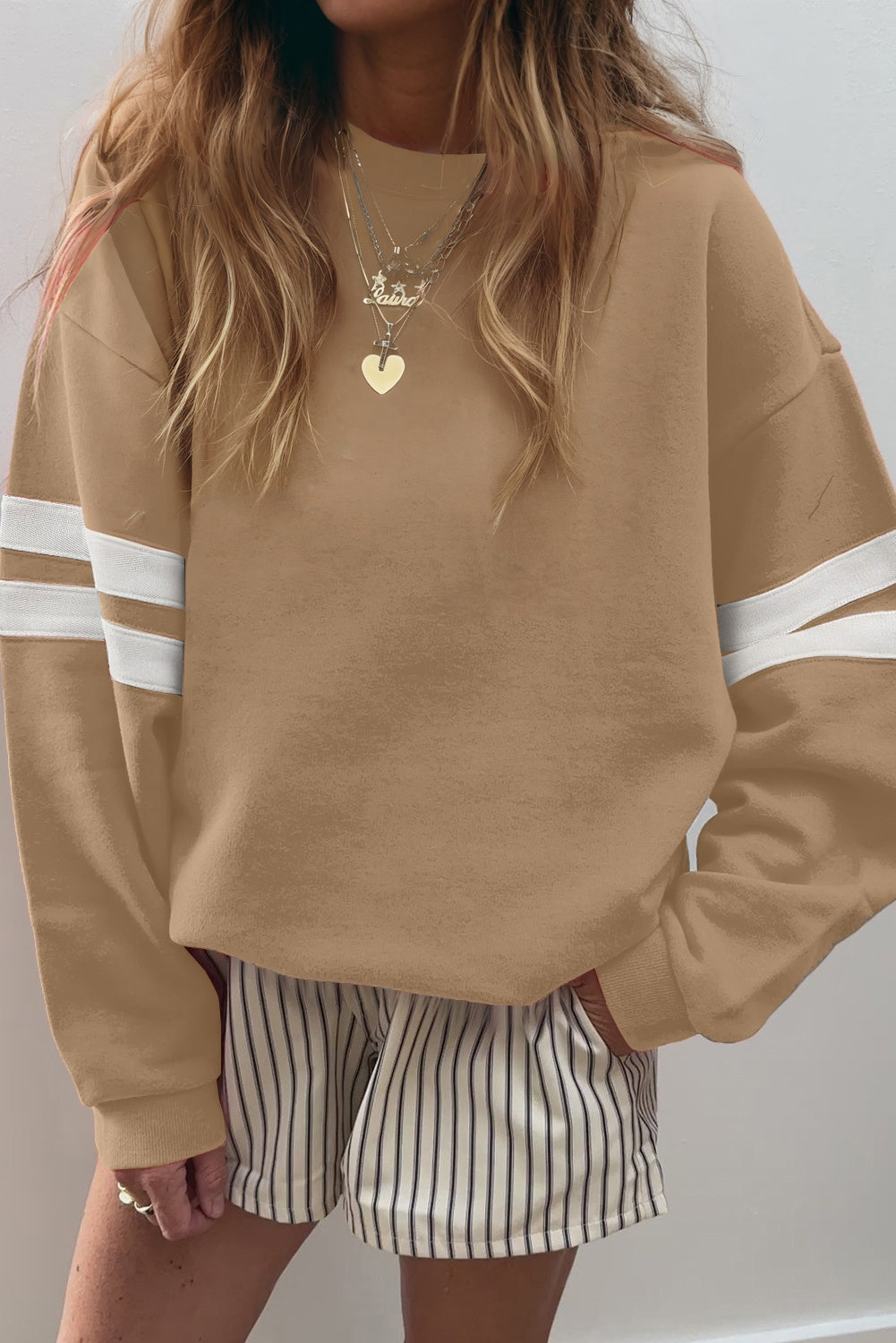 Orange Varsity Striped Detail Drop Shoulder Oversized Sweatshirt
