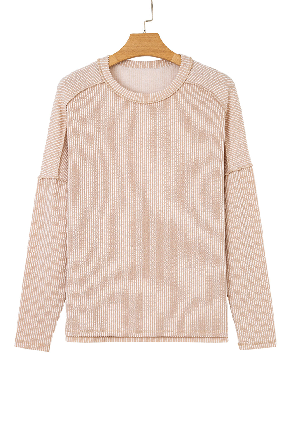 Black Twist Ribbed Exposed Seam Detail Long Sleeve Loose Top