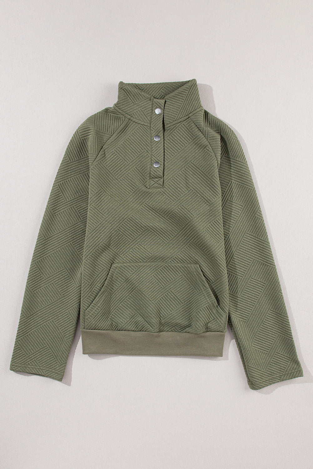 Light Grey Textured Knit Buttoned Kangaroo Pocket Sweatshirt