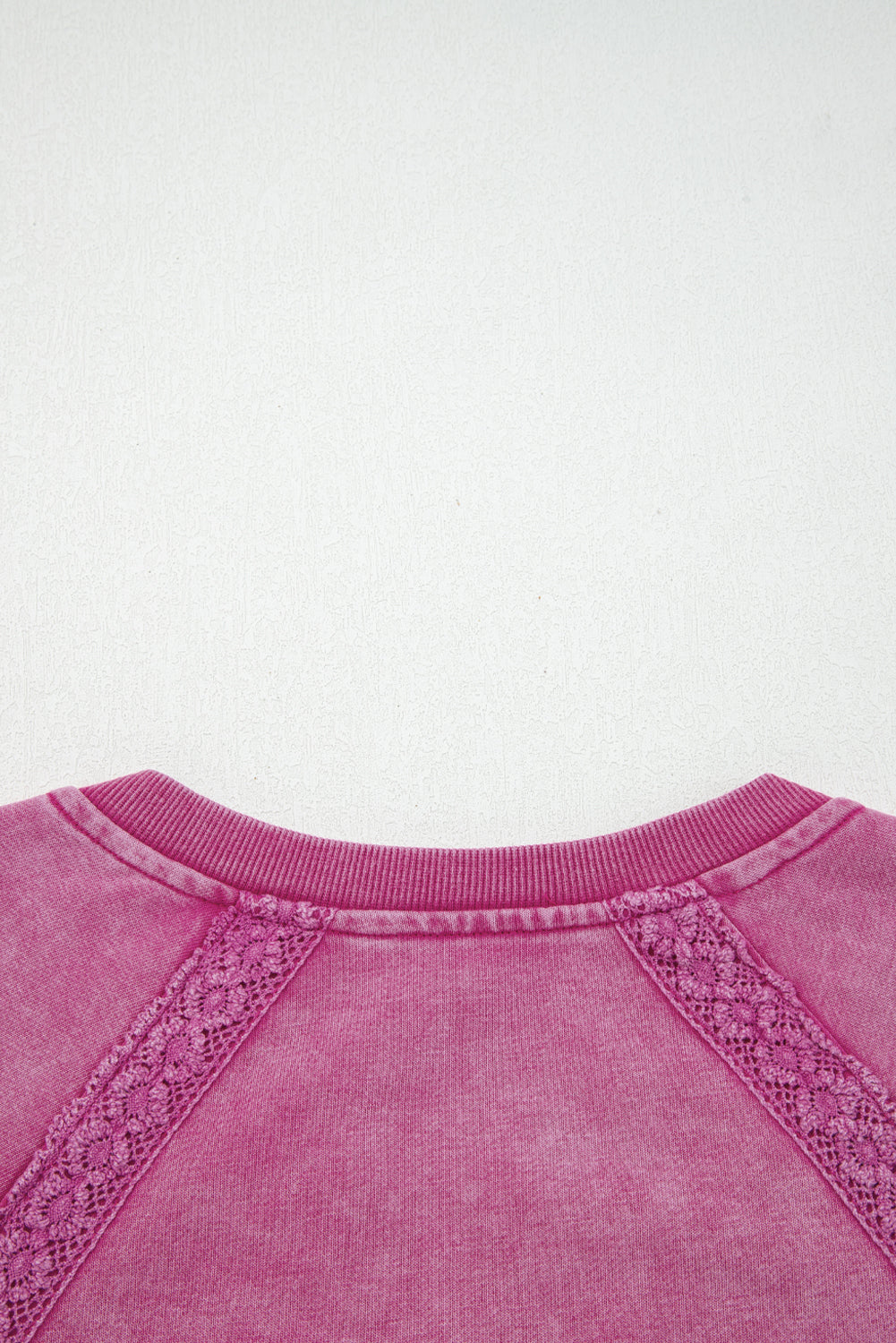 Sail Blue Lace Patchwork Detail Notched Neck Mineral Wash Baggy Sweatshirt