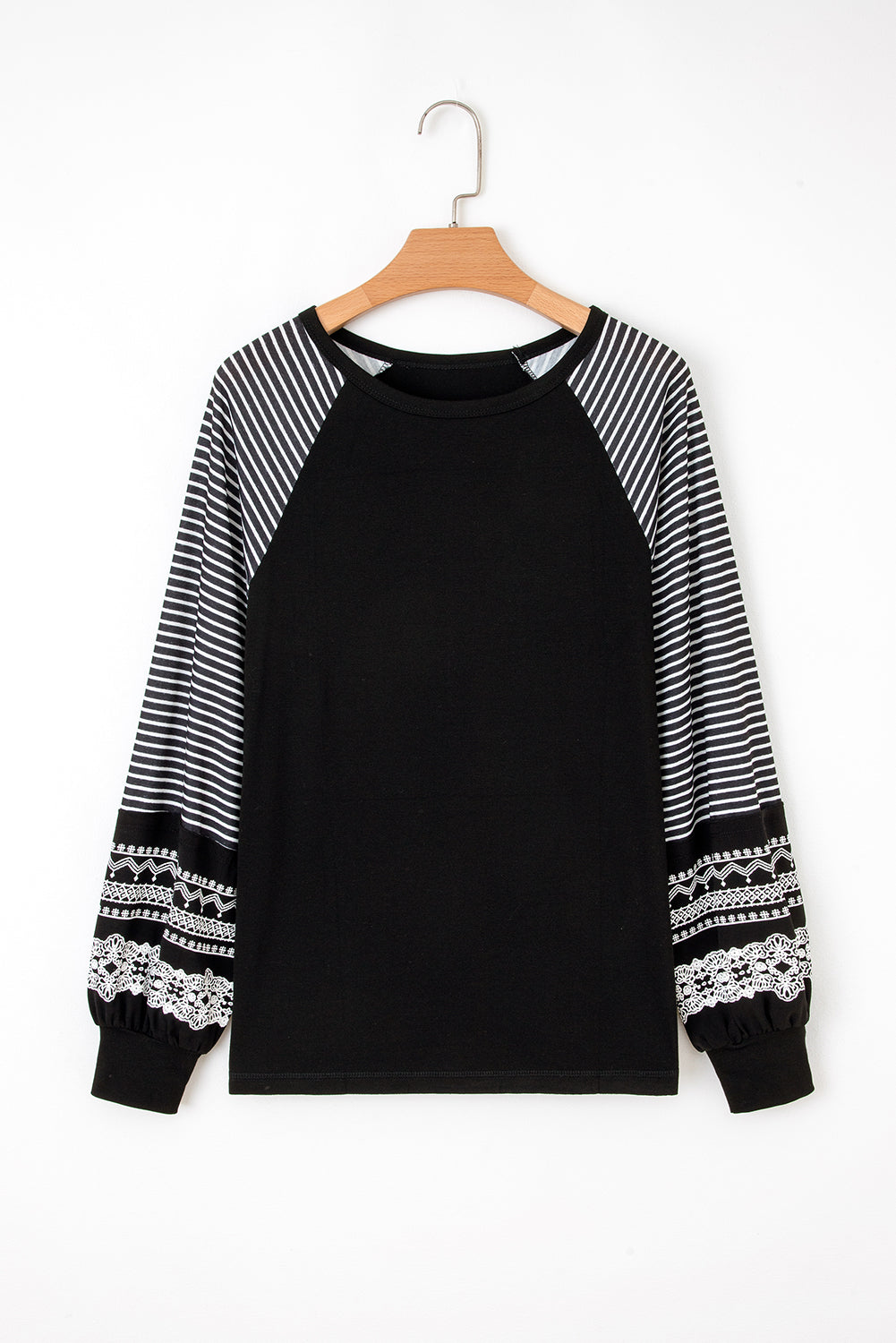 Tillandsia Purple Contrast Print Striped Raglan Long Sleeve Loose Top
