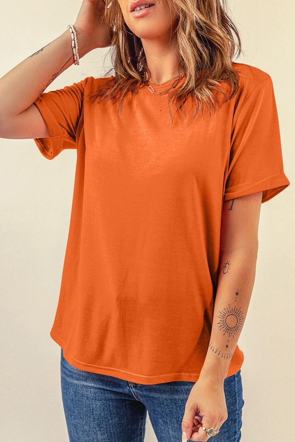 Light Blue Bright Casual Plain Crew Neck Tee