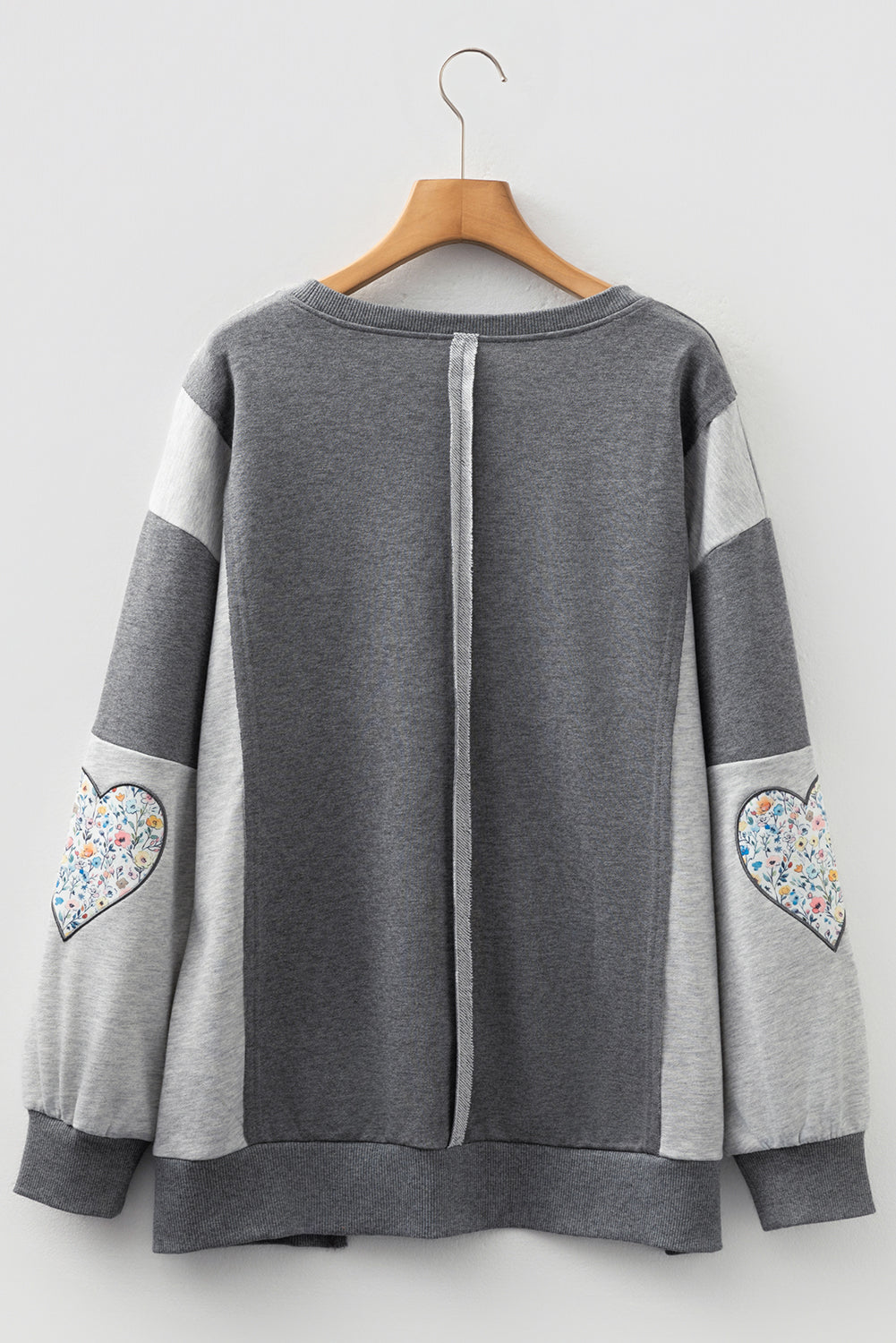 Dark Grey LOVE Graphic Exposed Seam Patchwork Uneven Hem Chic Sweatshirt