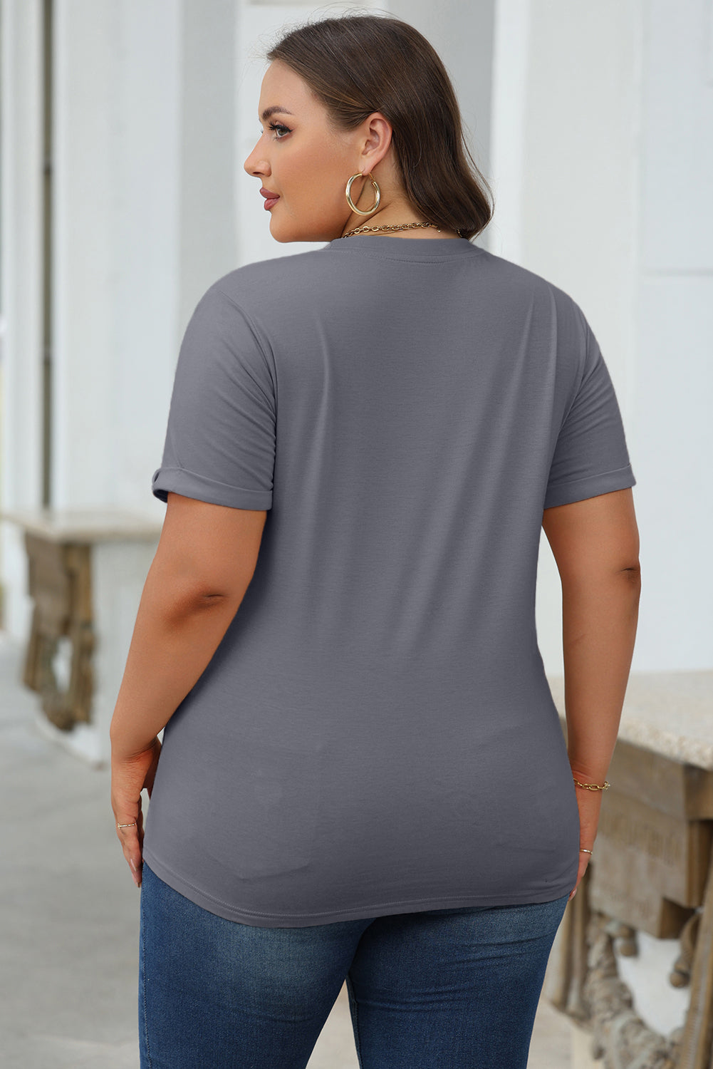 Light Blue Bright Casual Plain Crew Neck Tee