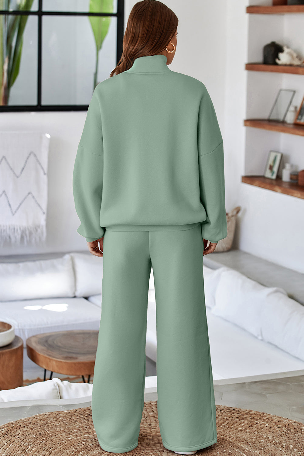 Beige Drop Shoulder Zip Up Jacket Drawstring Pants Active 2pcs Set