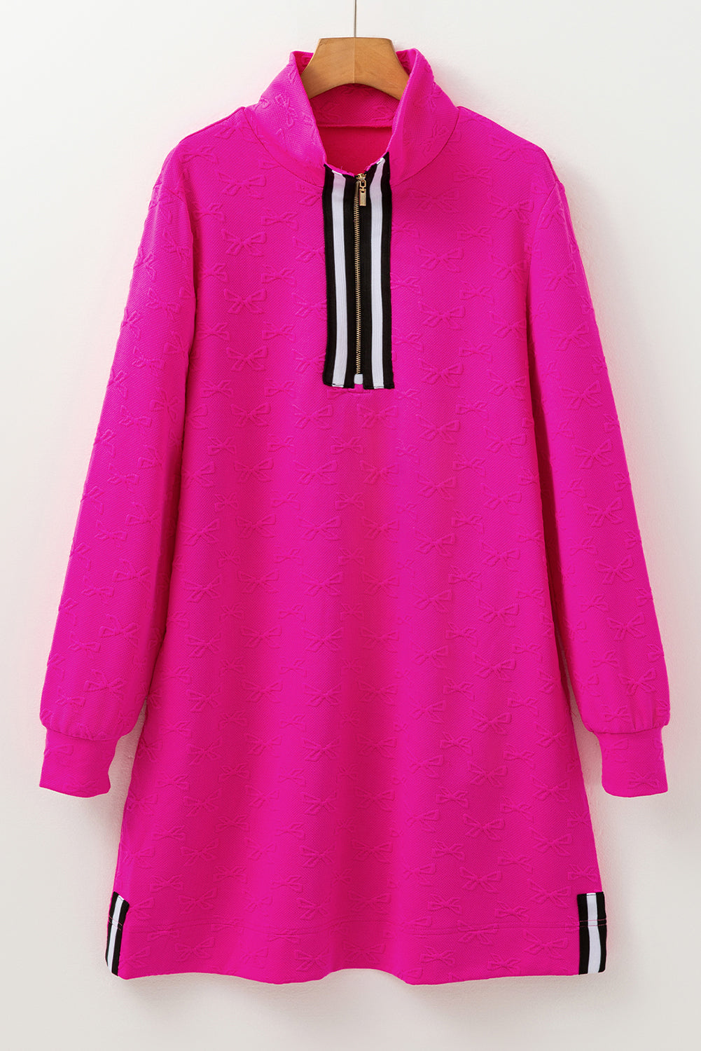 Black Jacquard Textured Quarter Zipper Shift Mini Dress