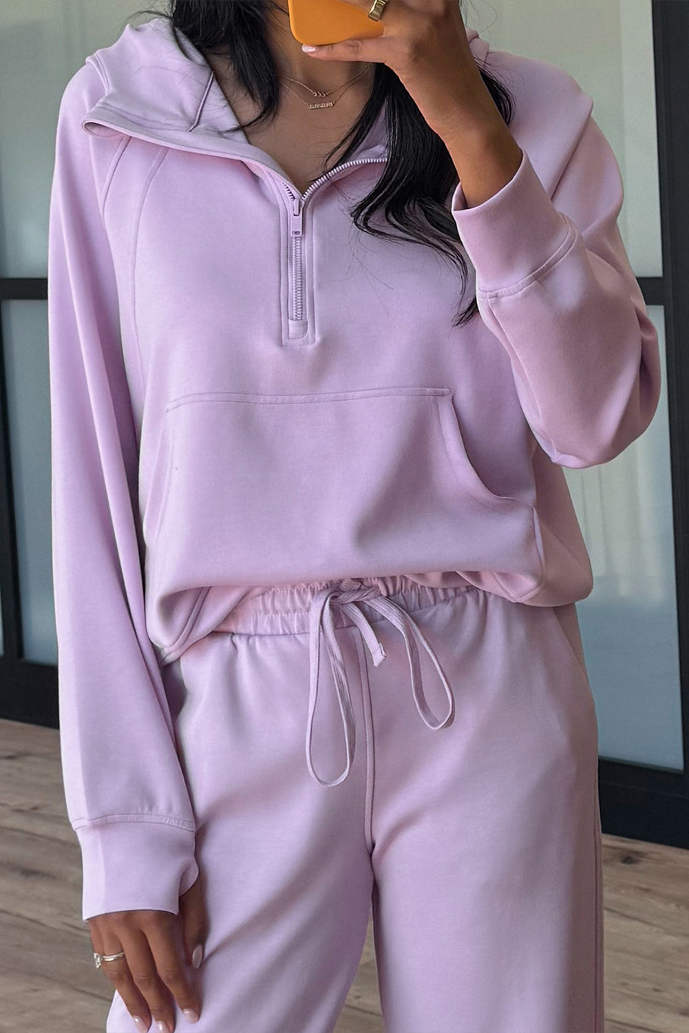 Beau Blue Half Zip Thumbhole Sleeve Hoodie Active Pants 2pcs Outfit