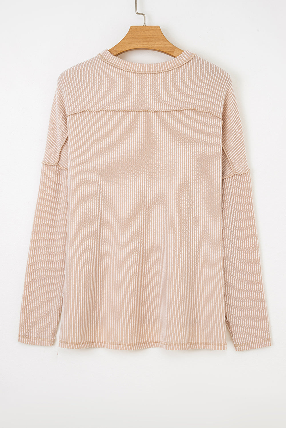 Black Twist Ribbed Exposed Seam Detail Long Sleeve Loose Top