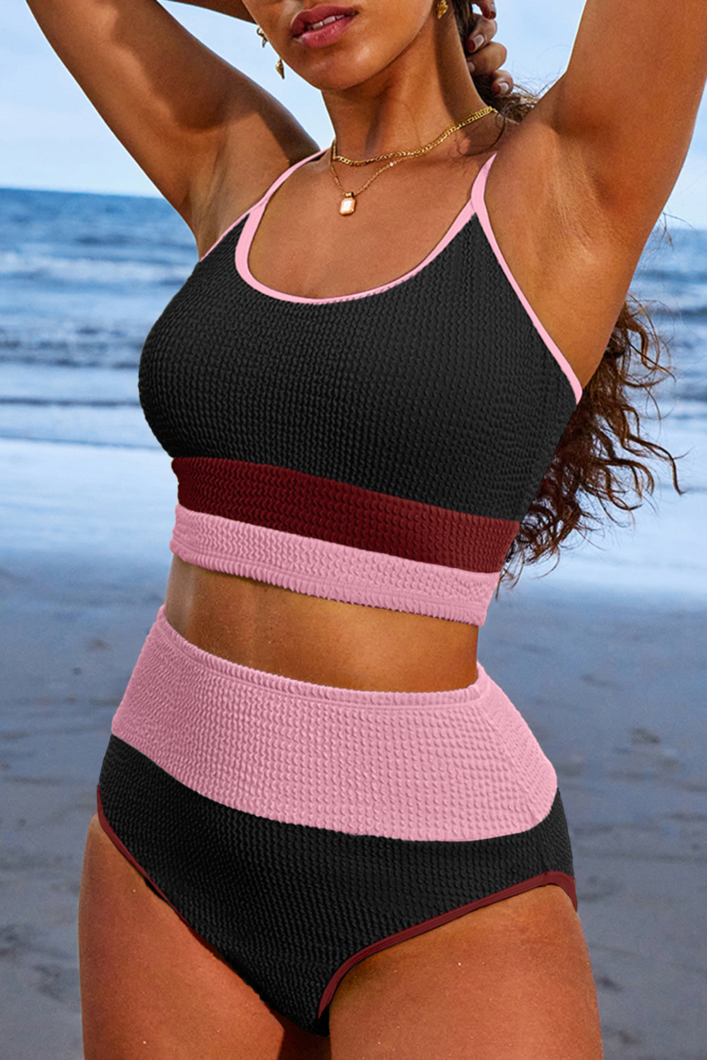 Bonbon Color Block High Waisted Sexy Bikini Set