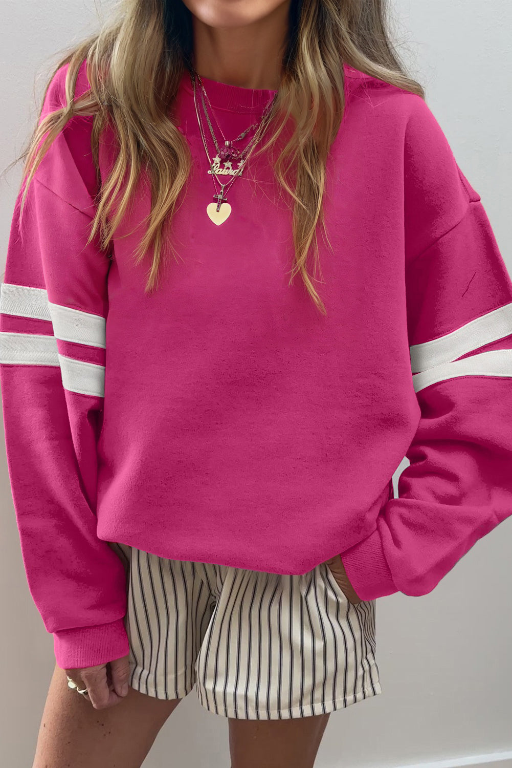 Orange Varsity Striped Detail Drop Shoulder Oversized Sweatshirt