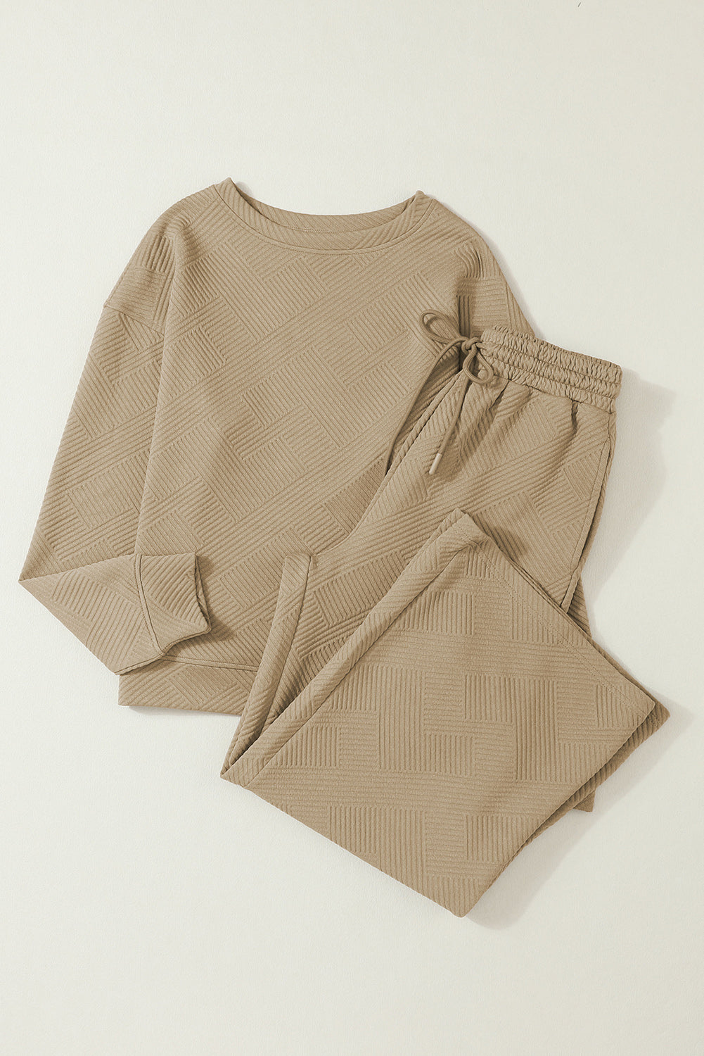 Pale Khaki Ultra Loose Textured 2pcs Slouchy Outfit