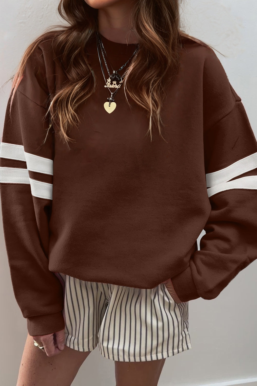 Orange Varsity Striped Detail Drop Shoulder Oversized Sweatshirt