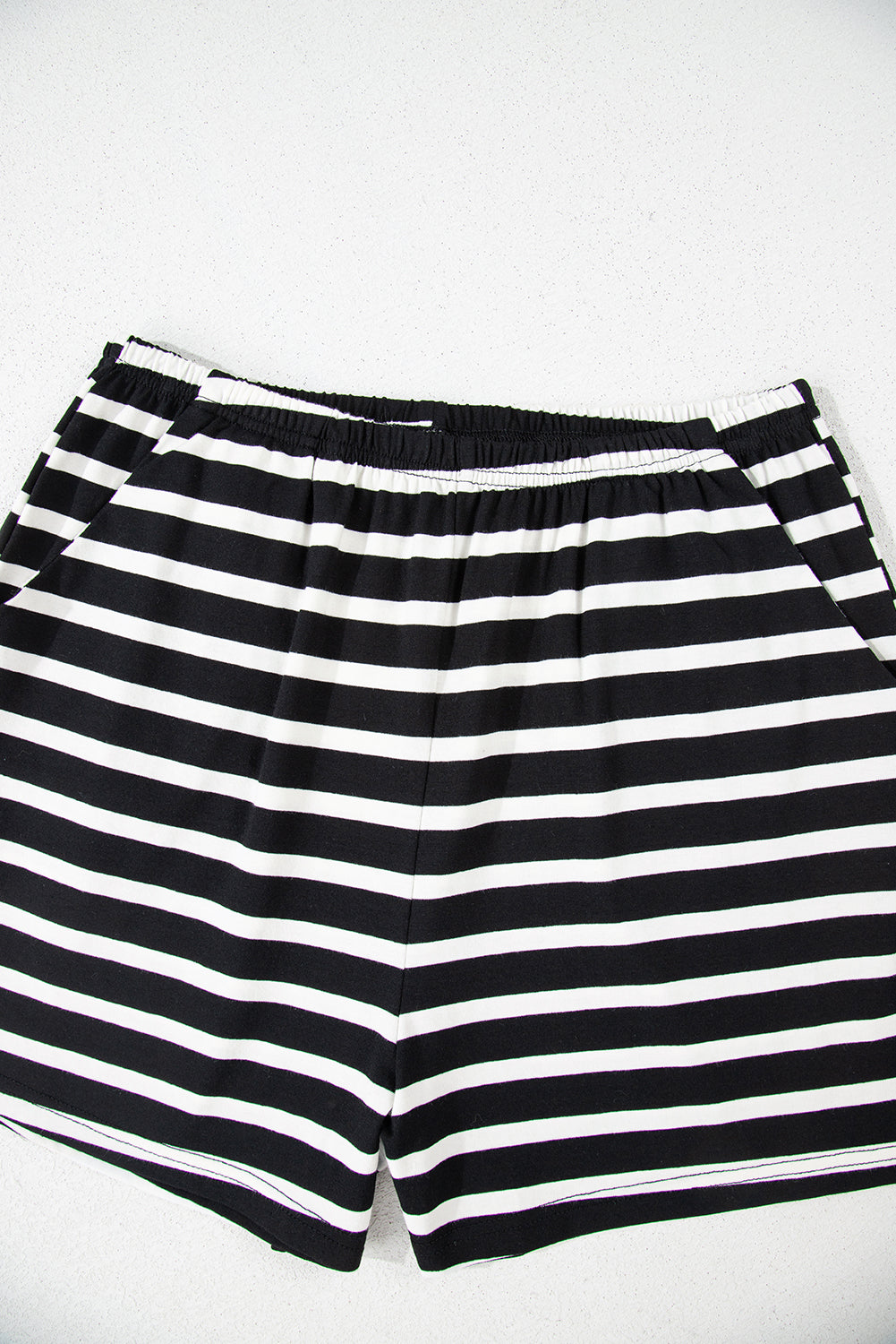 Black White Striped Short Sleeve Top and Shorts Set