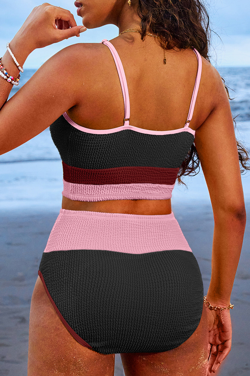 Bonbon Color Block High Waisted Sexy Bikini Set
