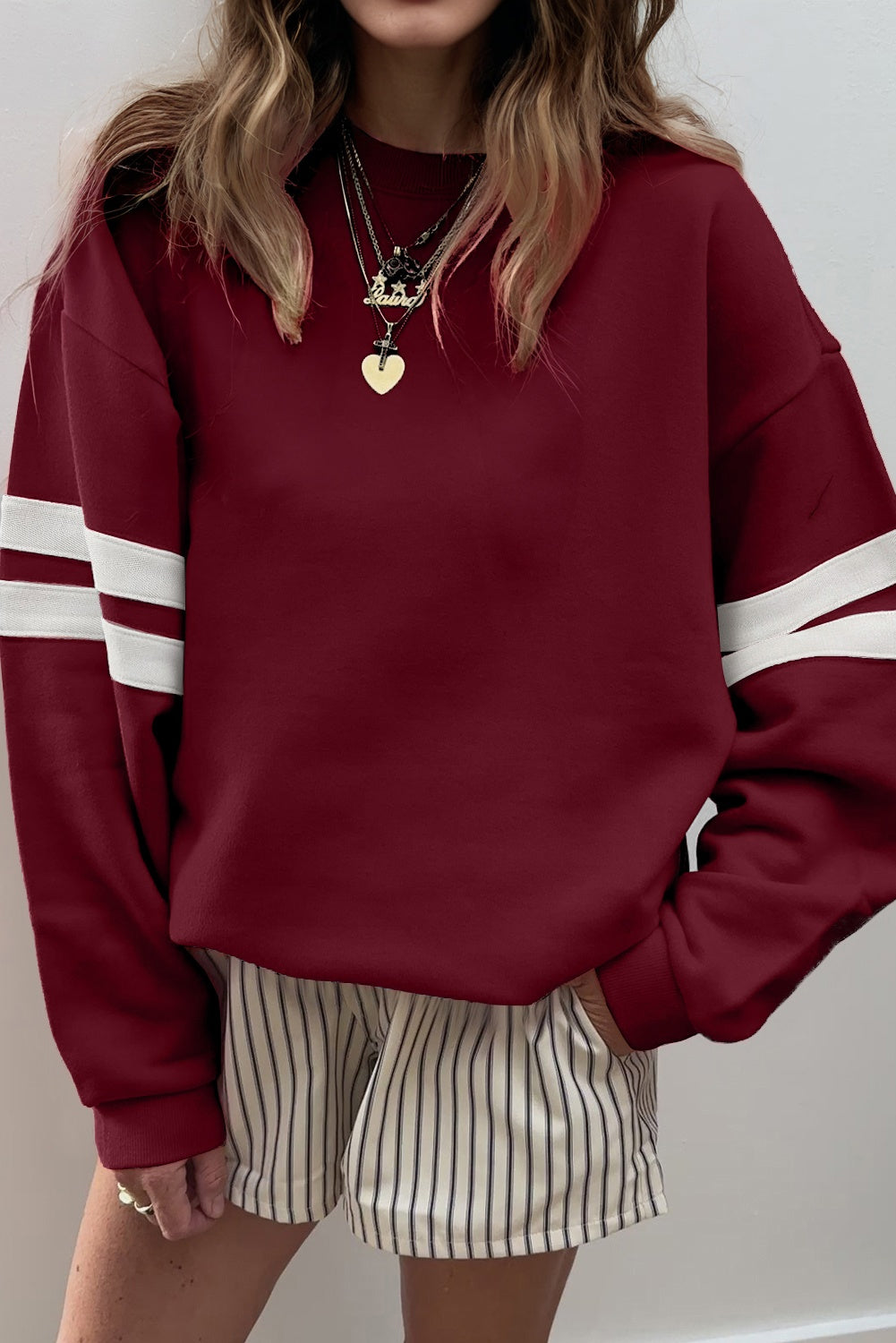 Orange Varsity Striped Detail Drop Shoulder Oversized Sweatshirt