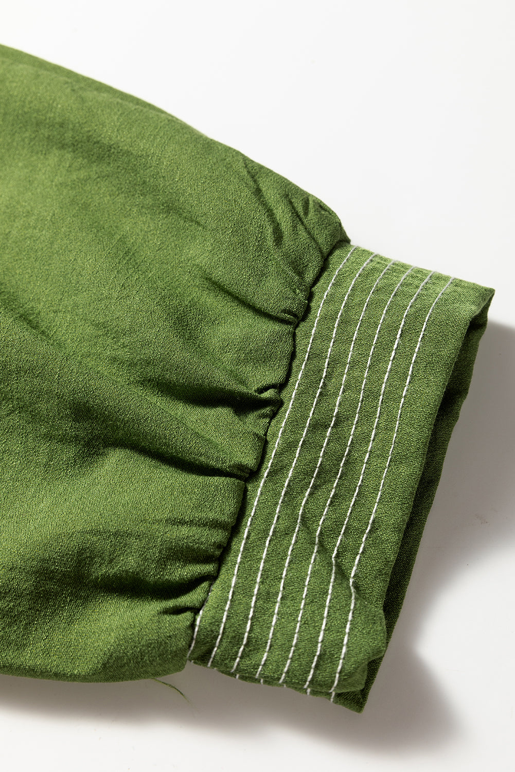 Jungle Green Contrast Stitched V Neck 3/4 Sleeve Tiered Mini Dress