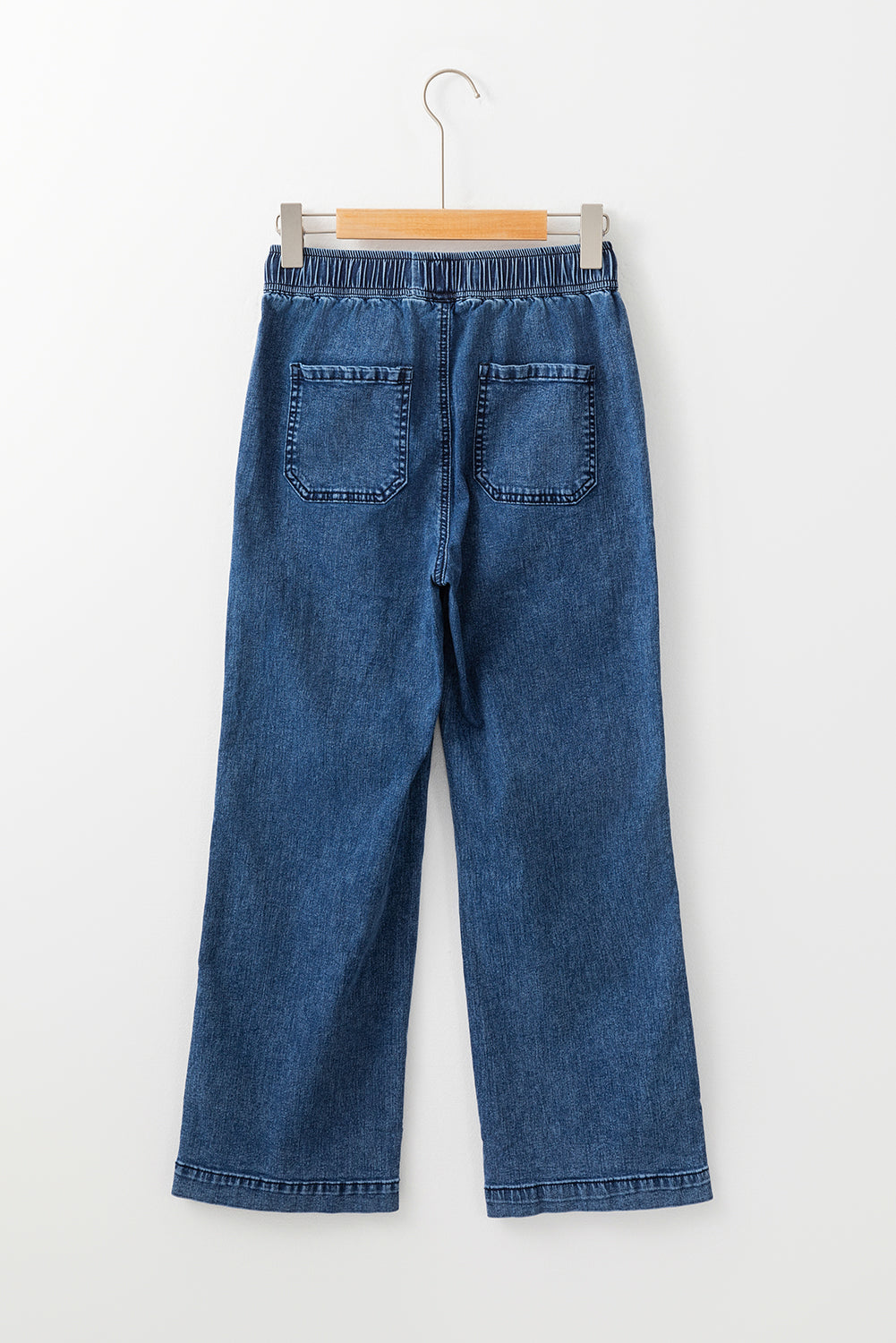 Sail Blue Mineral Wash Drawstring Elastic Waistband Loose Straight Denim Pants