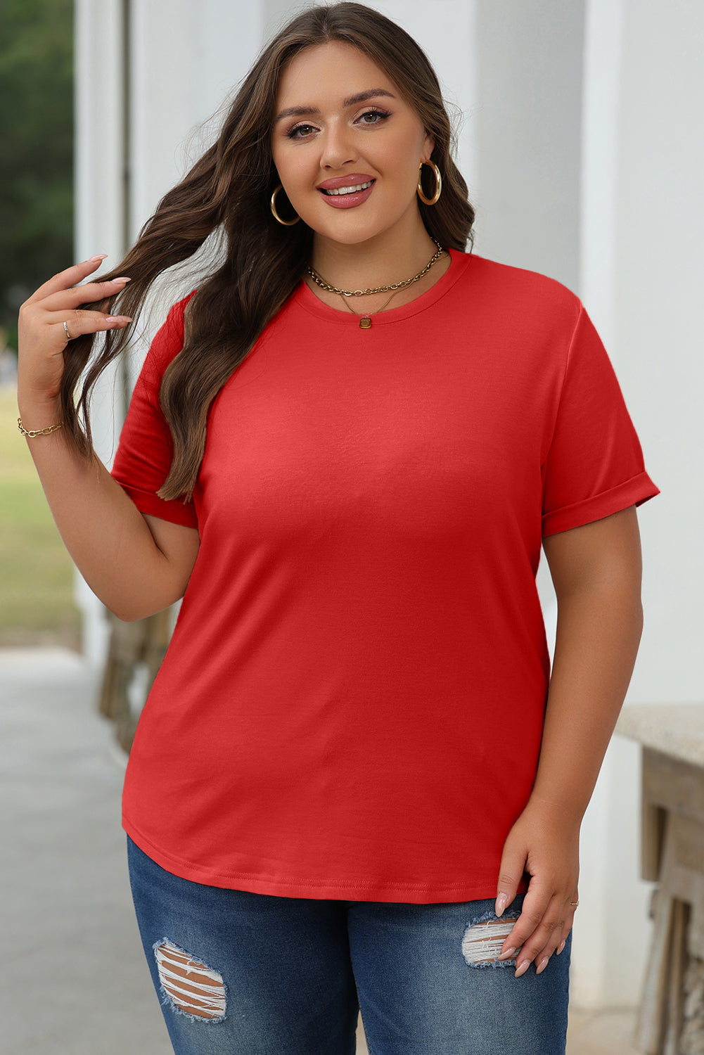 Light Blue Bright Casual Plain Crew Neck Tee
