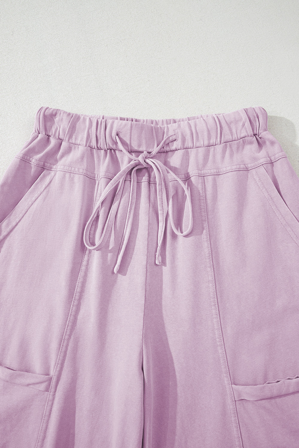 Pink Mineral Wash Exposed Seam Drawstring Elastic Waistband Wide Leg Cargo Pants