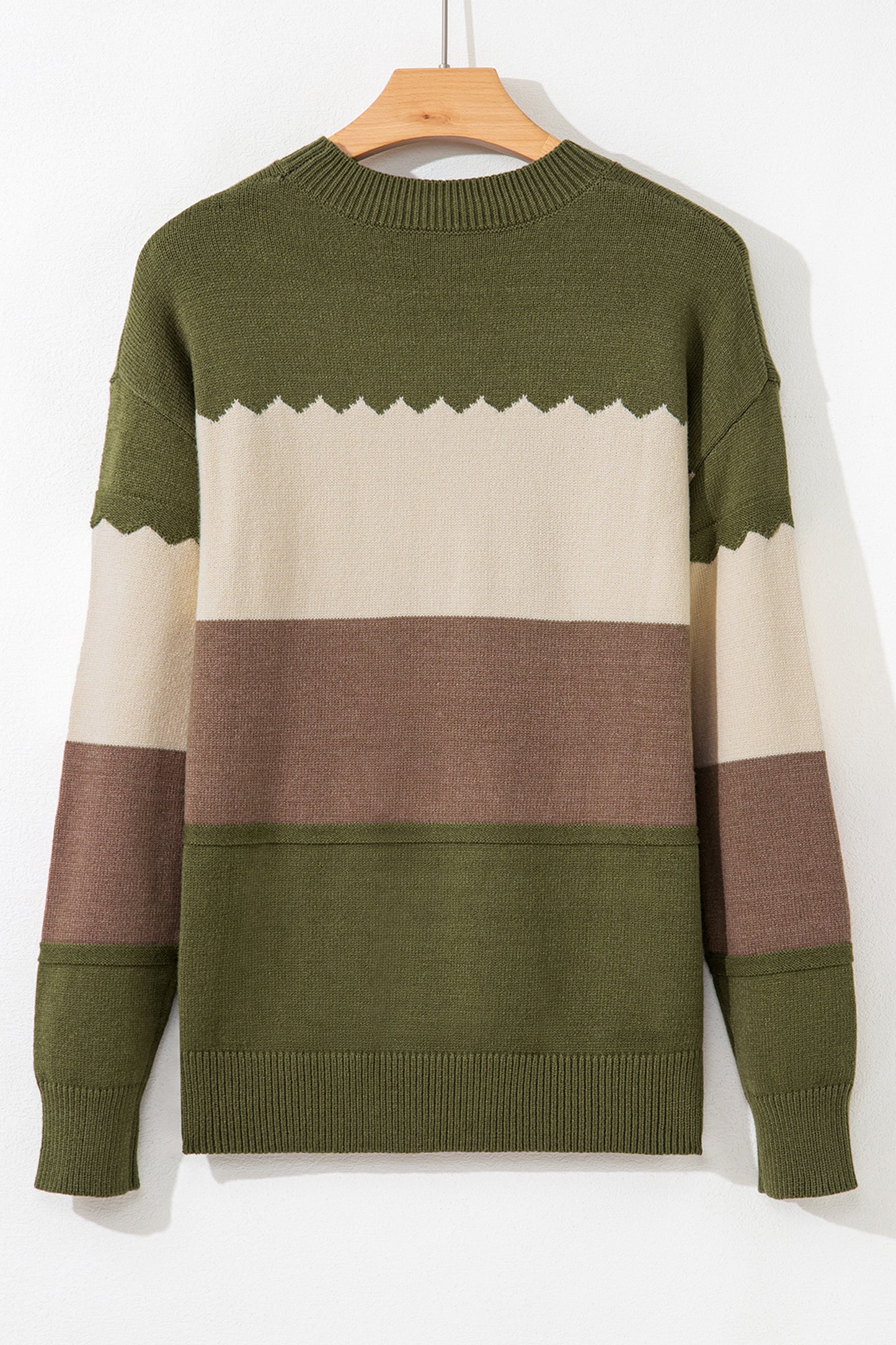 Brown Colorblock Crew Neck Drop Shoulder Sweater
