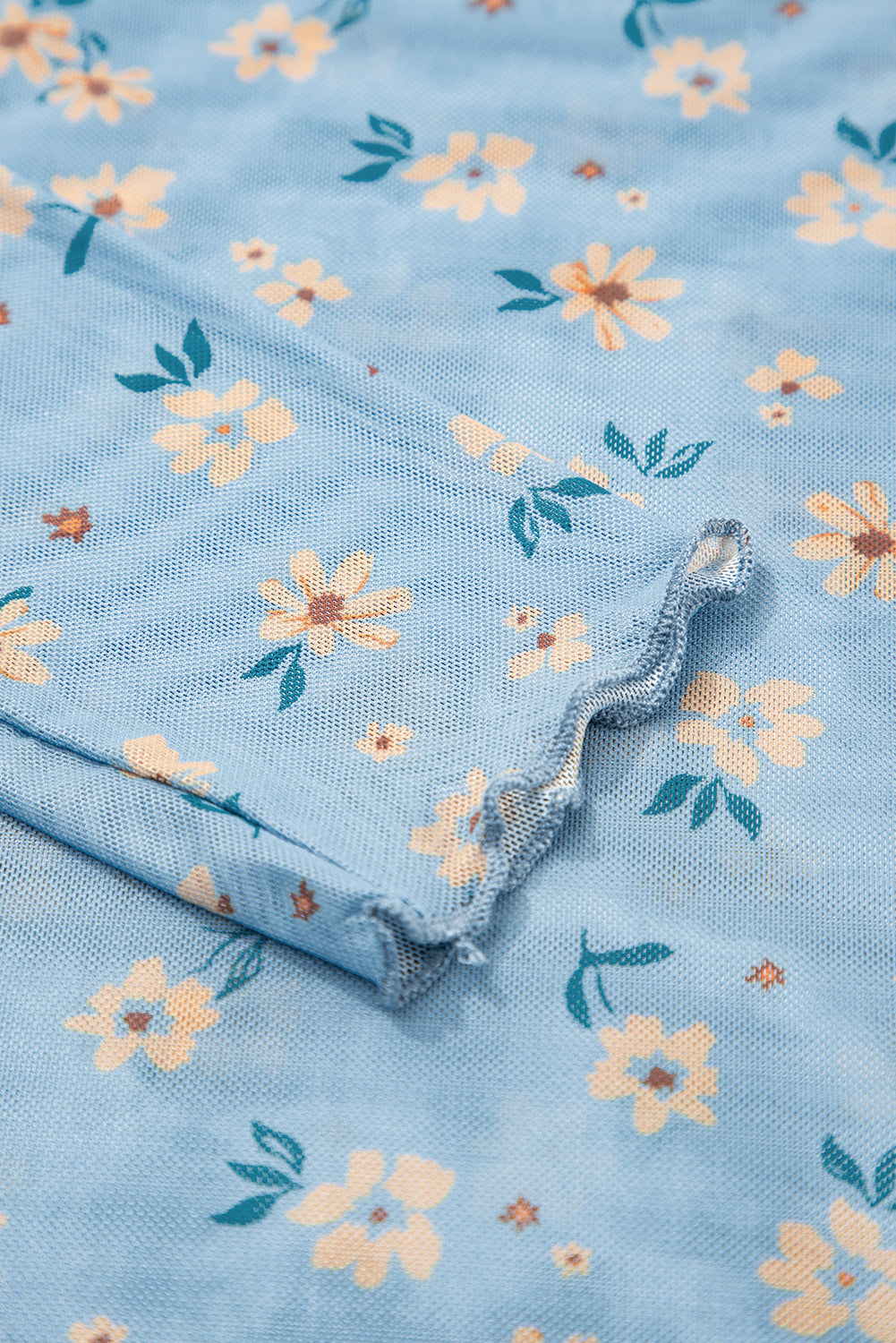 Laurel Green Vintage Floral Print Southern Style Mesh Long Sleeve Top