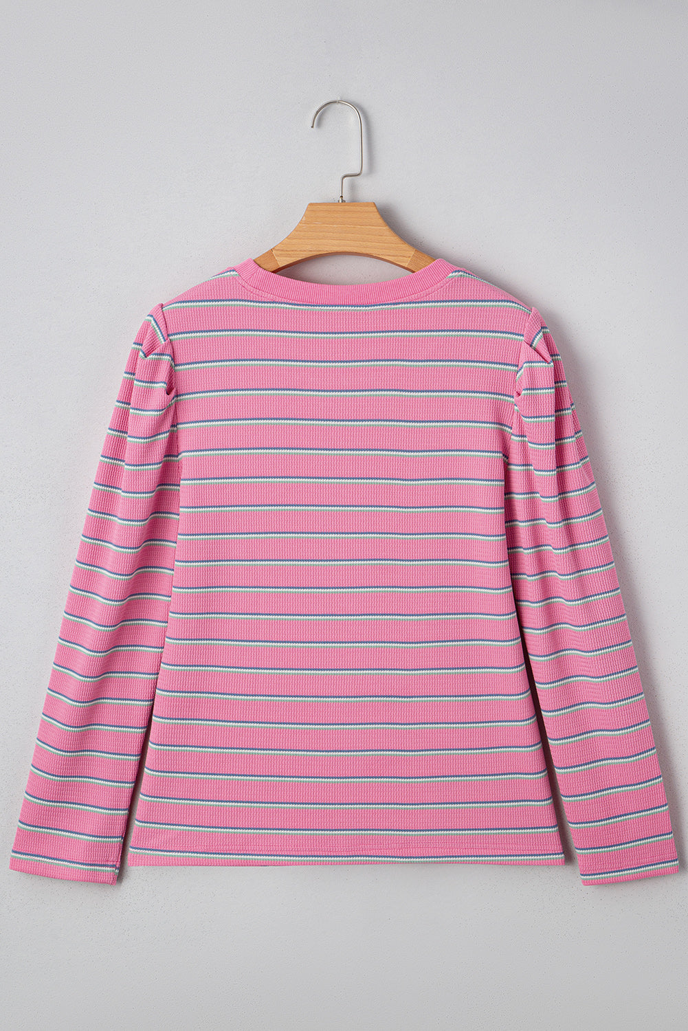 Rose Stripe Textured Knit Round Neck Long Sleeve Top