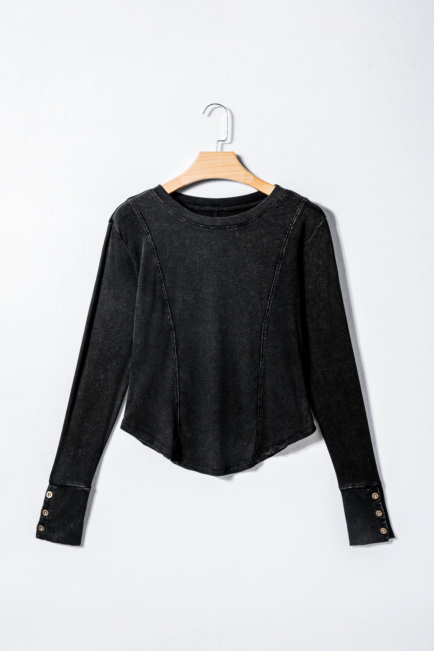 Coffee Exposed Seam Ribbed Long Sleeve Top
