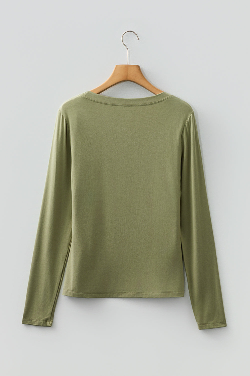 Laurel Green Solid Color Long Sleeve Fitted Top