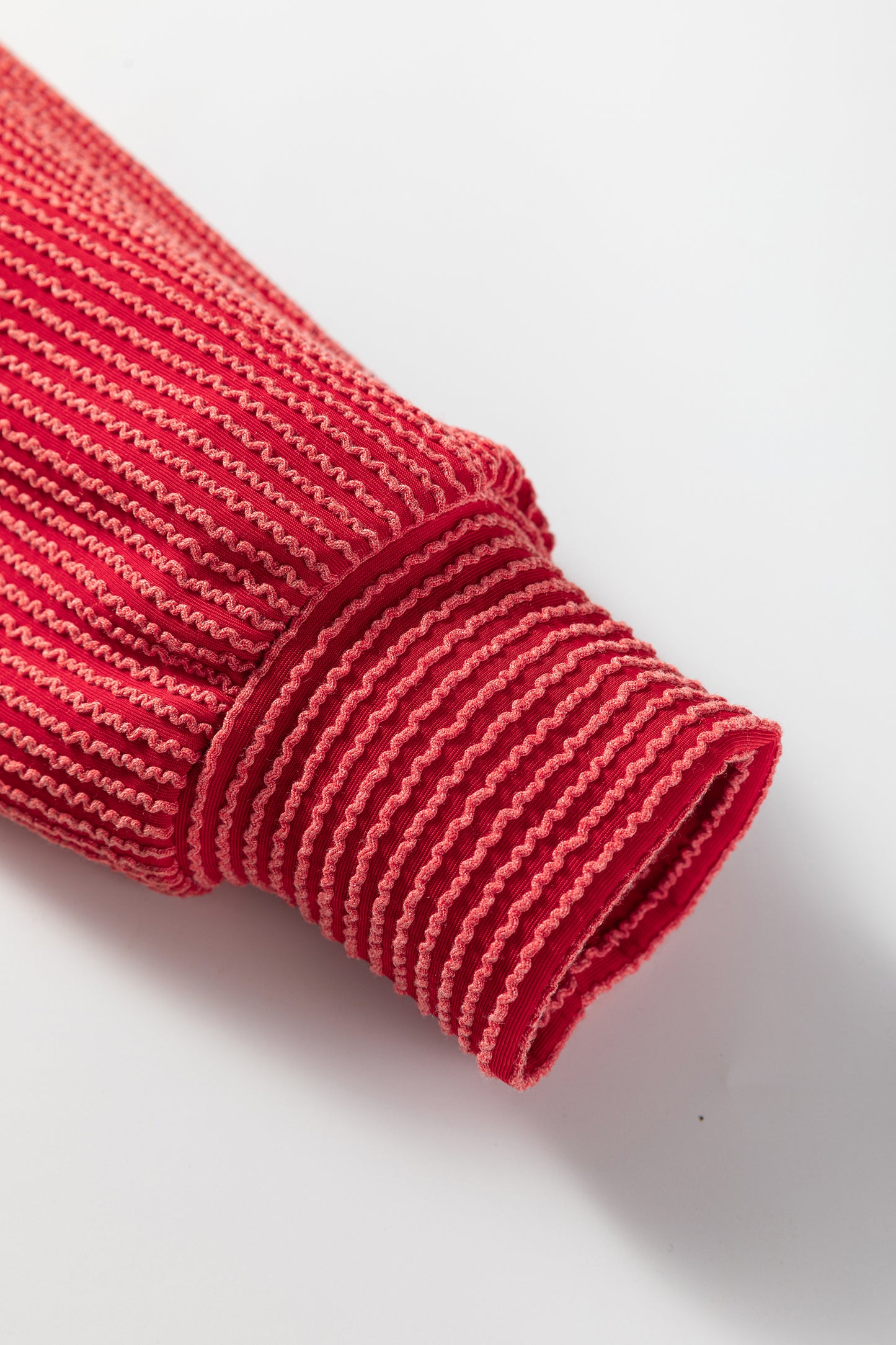 Racing Red Twisted Rib Outlined Merry Letter Graphic Loose Long Sleeve Top