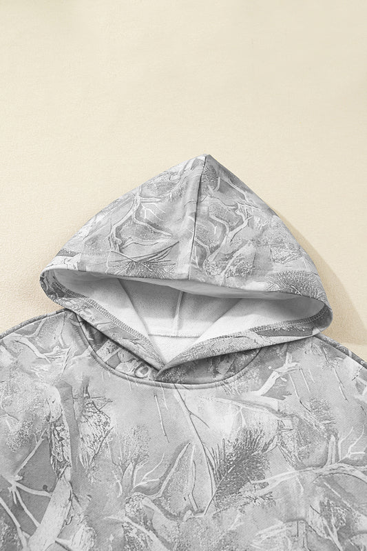 Gray Camouflage Woodland Print Oversized Sporty Hoodie
