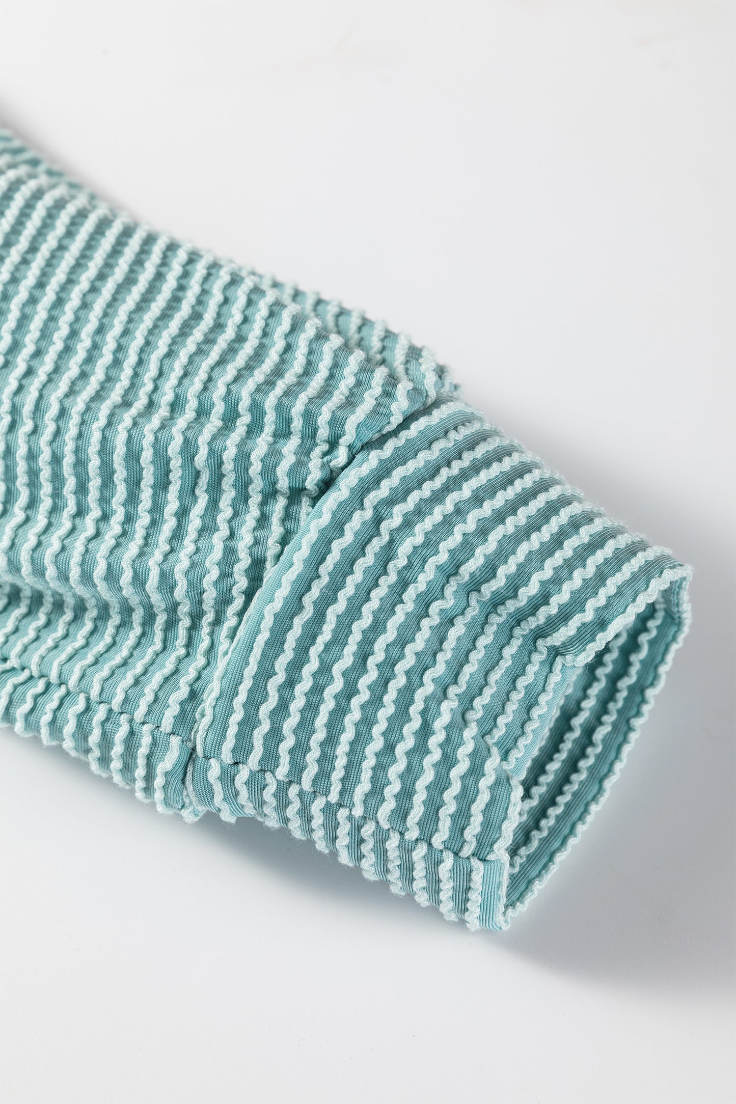 Light Blue Oversized Twist Ribbed Collared Henley Top with Roll up Sleeve