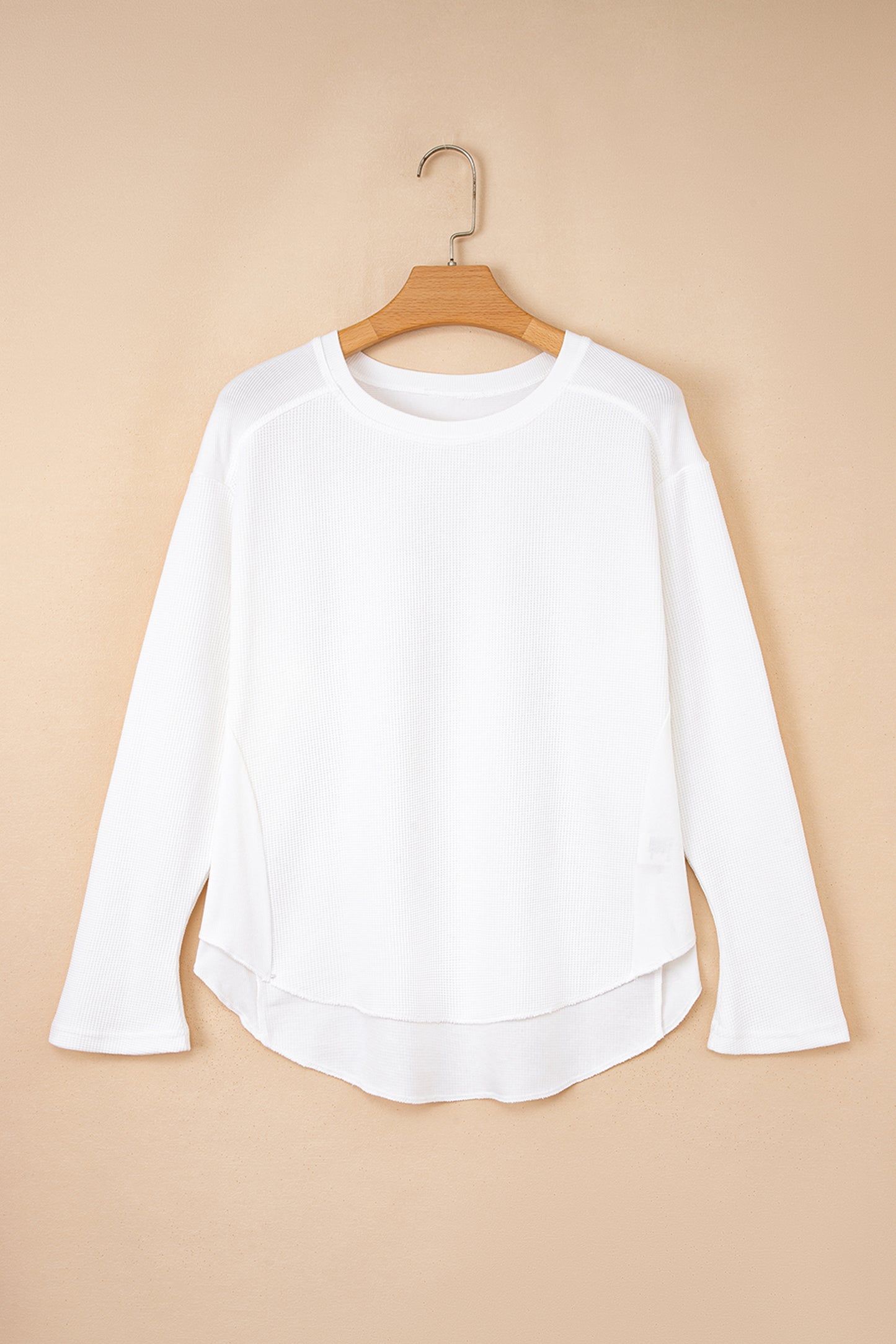 White Solid Color Waffle Ribbed Patchwork Dolman Sleeve Oversize Knit Top