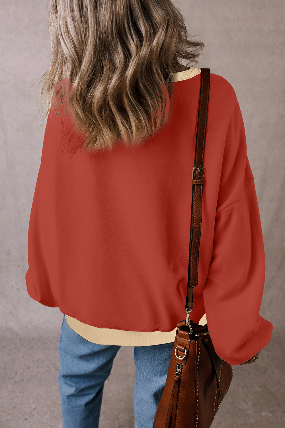 Ginger Color Block Patch Drop Shoulder Oversized Sweatshirt