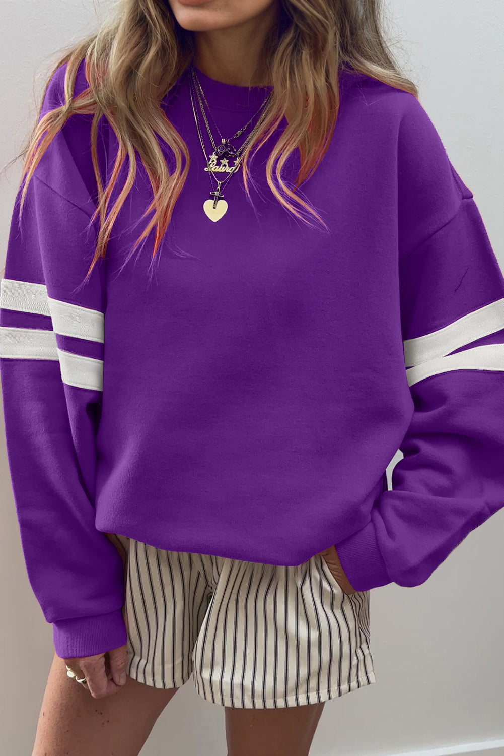 Orange Varsity Striped Detail Drop Shoulder Oversized Sweatshirt