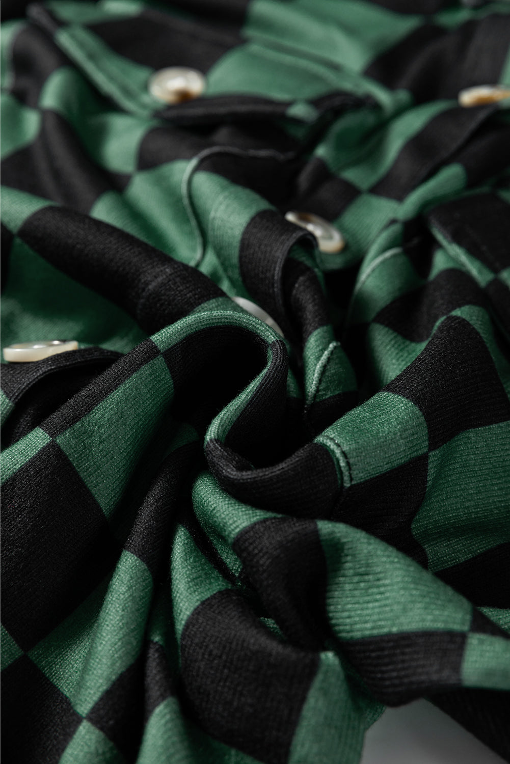 Black Checkerboard Flap Pocket Button Front Shacket