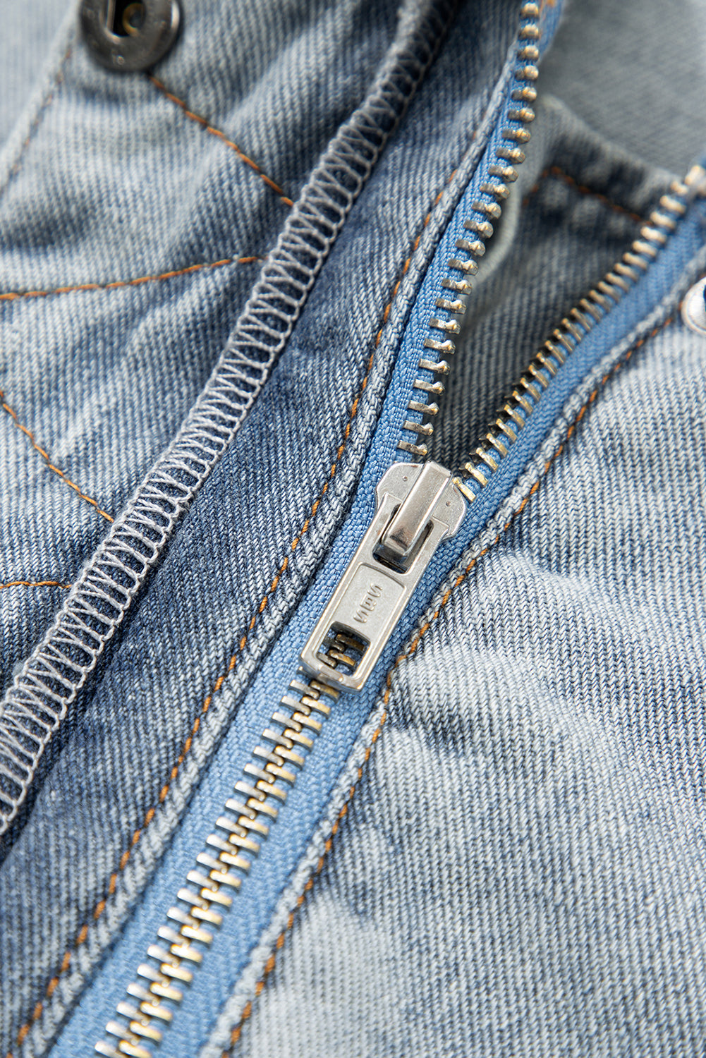 Beau Blue Street Style Zip Up Washed Denim Jacket