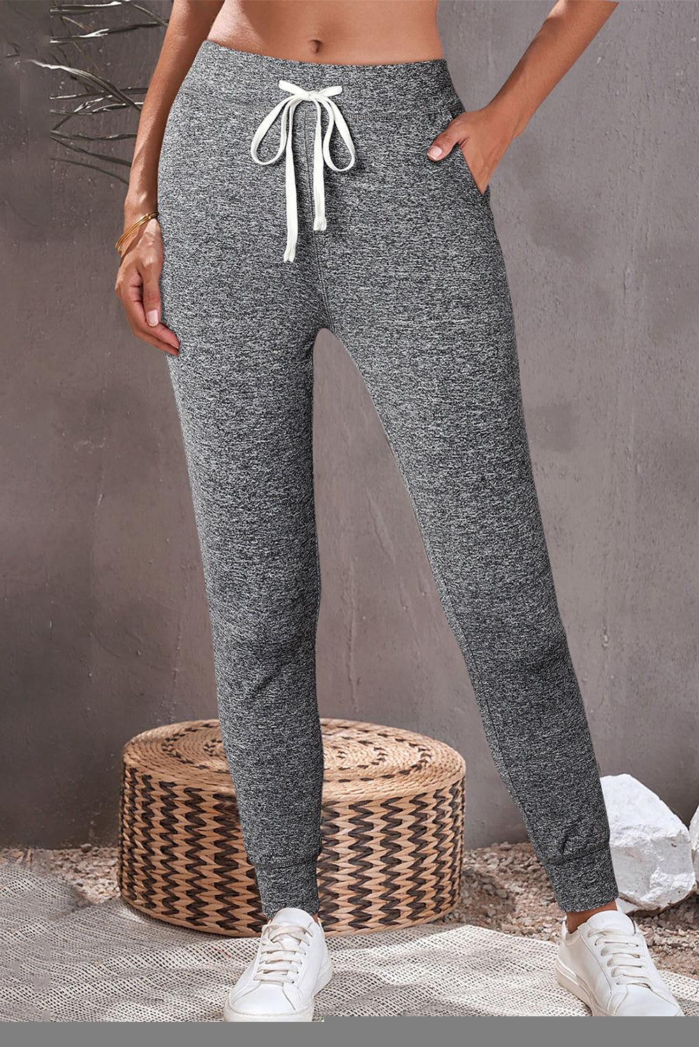 Gray Drawstring Elastic Waistband Pocketed Joggers