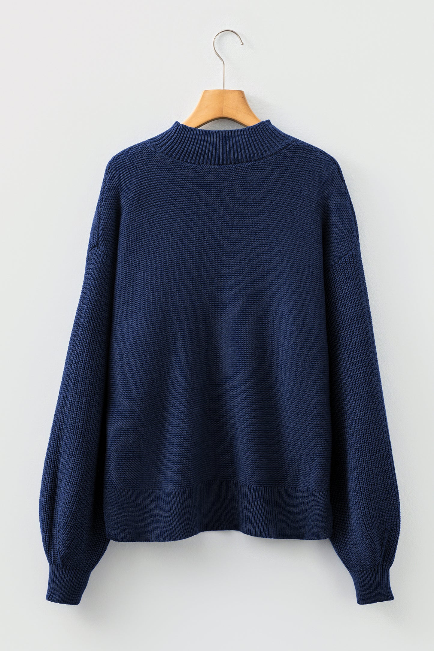 Dirty blue Solid Color Front Seam Drop Shoulder Loose Sweater