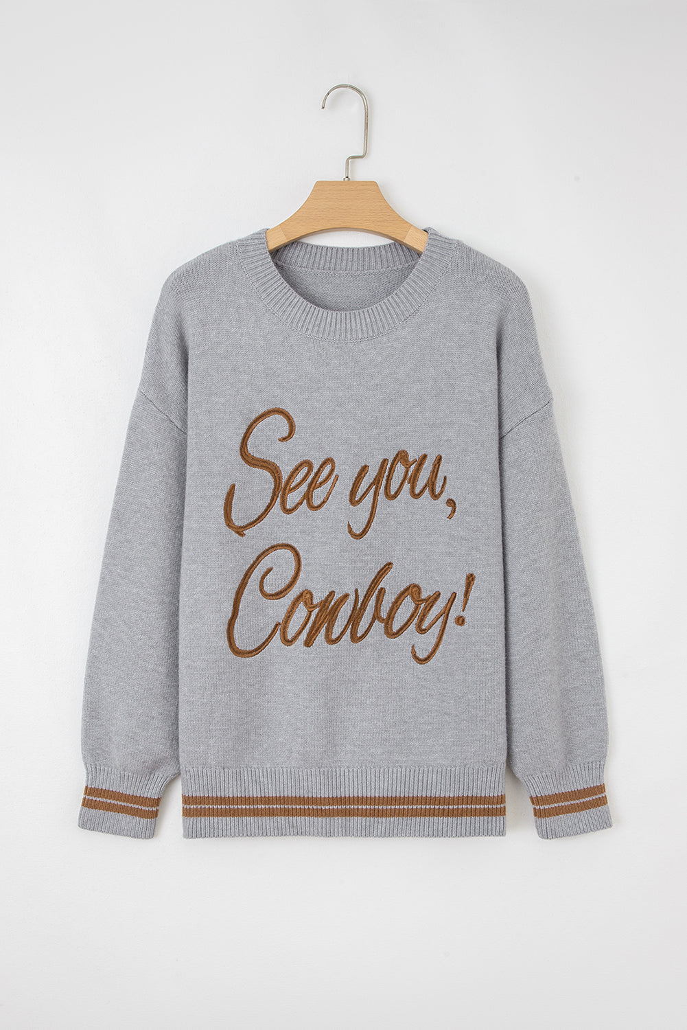 Peach Blossom See You Cowboy Embroidered Western Graphic Sweater