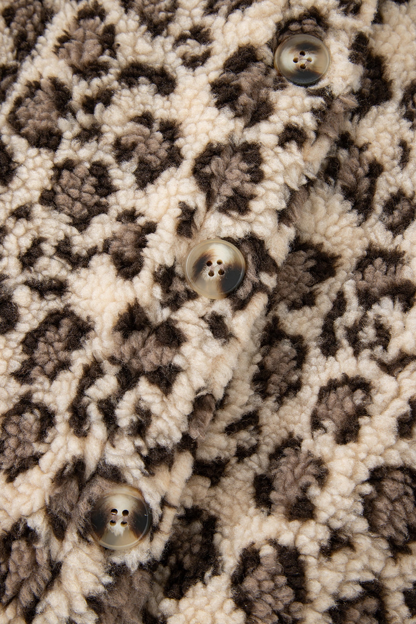 Brown Sherpa Leopard Print Flap Pocket Collared Button Up Jacket