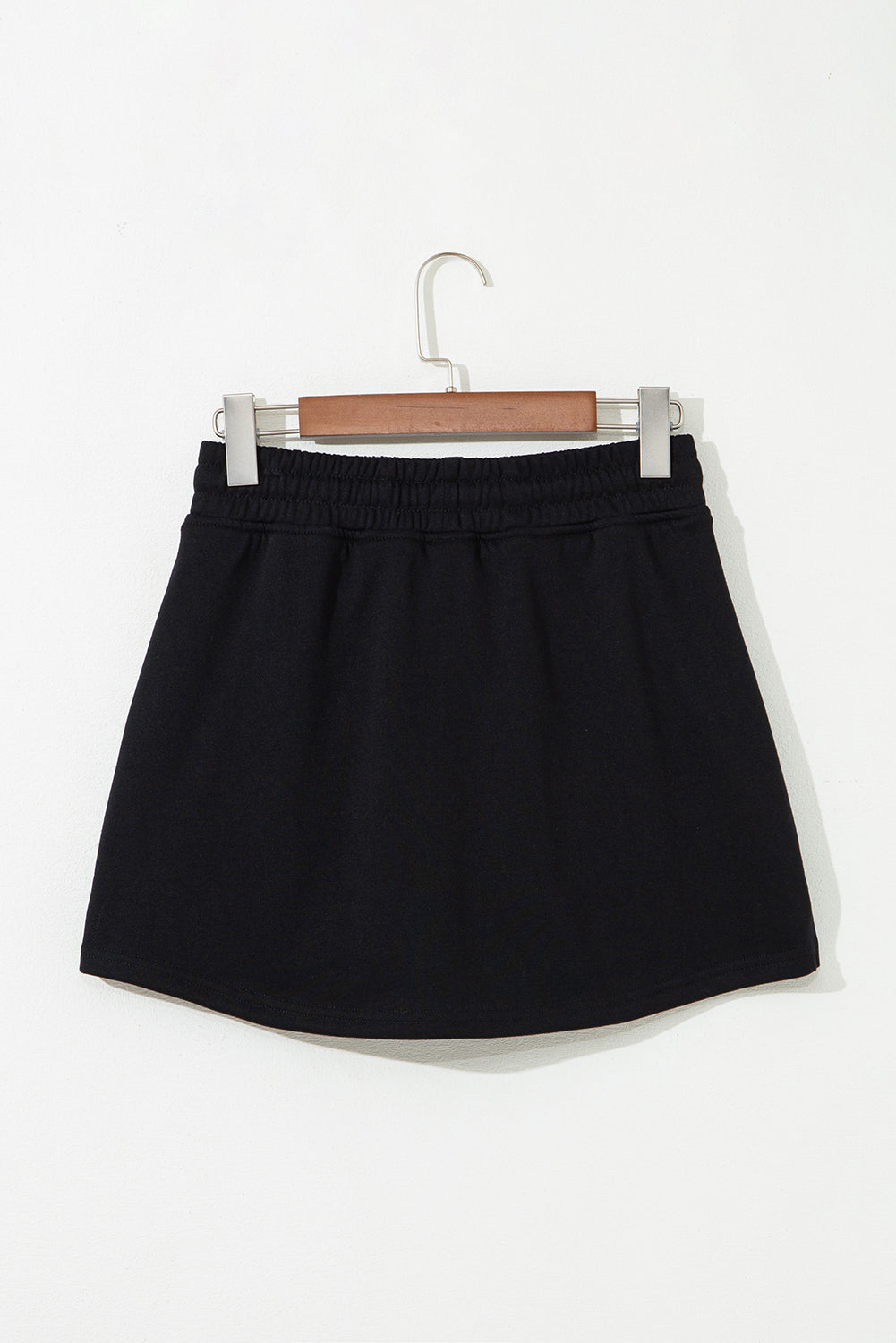 Black French Terry Drawstring Elastic Waistband Mini Skort with Pockets