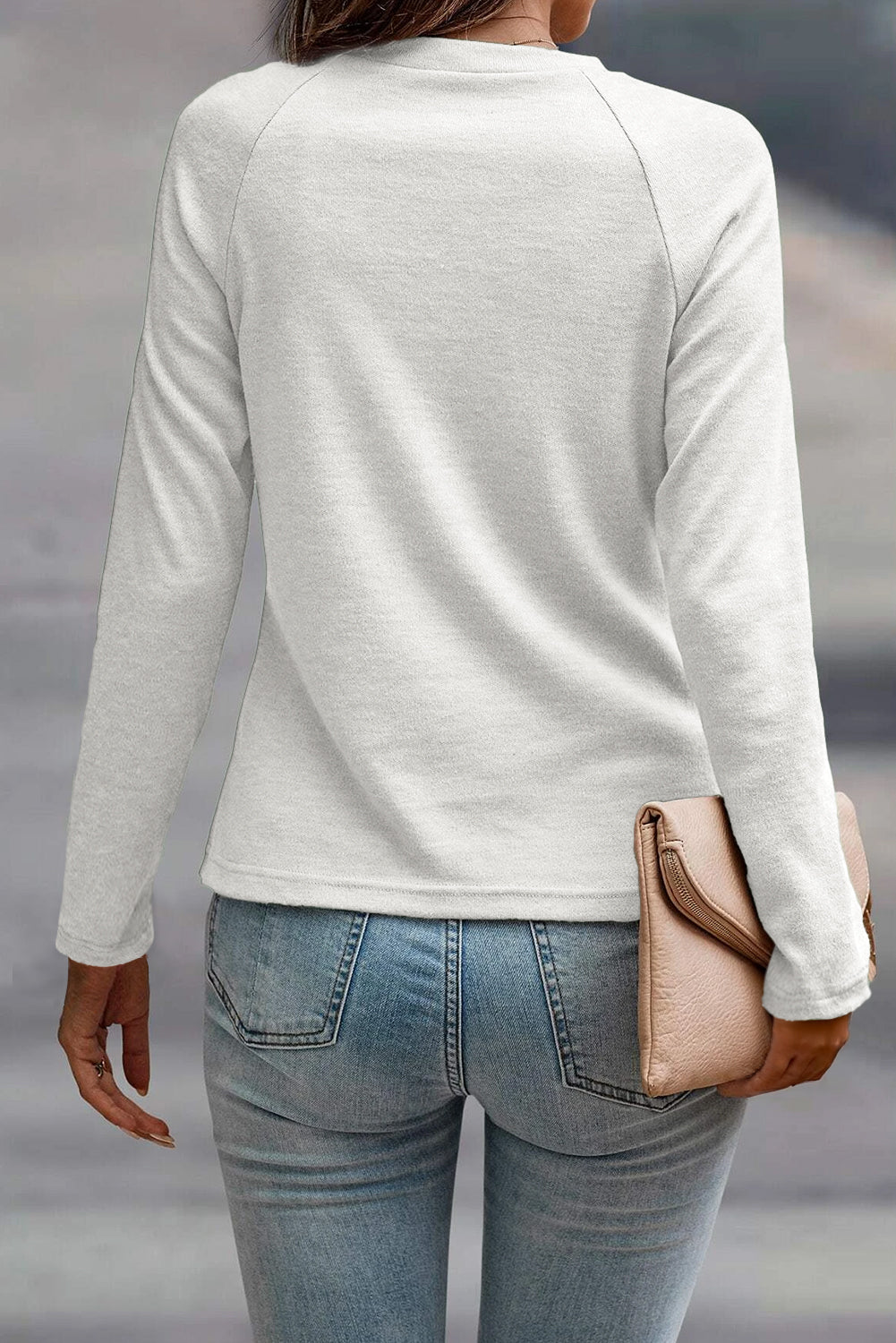 Cinnamon Solid Color Seam Detail Raglan Long Sleeve Top
