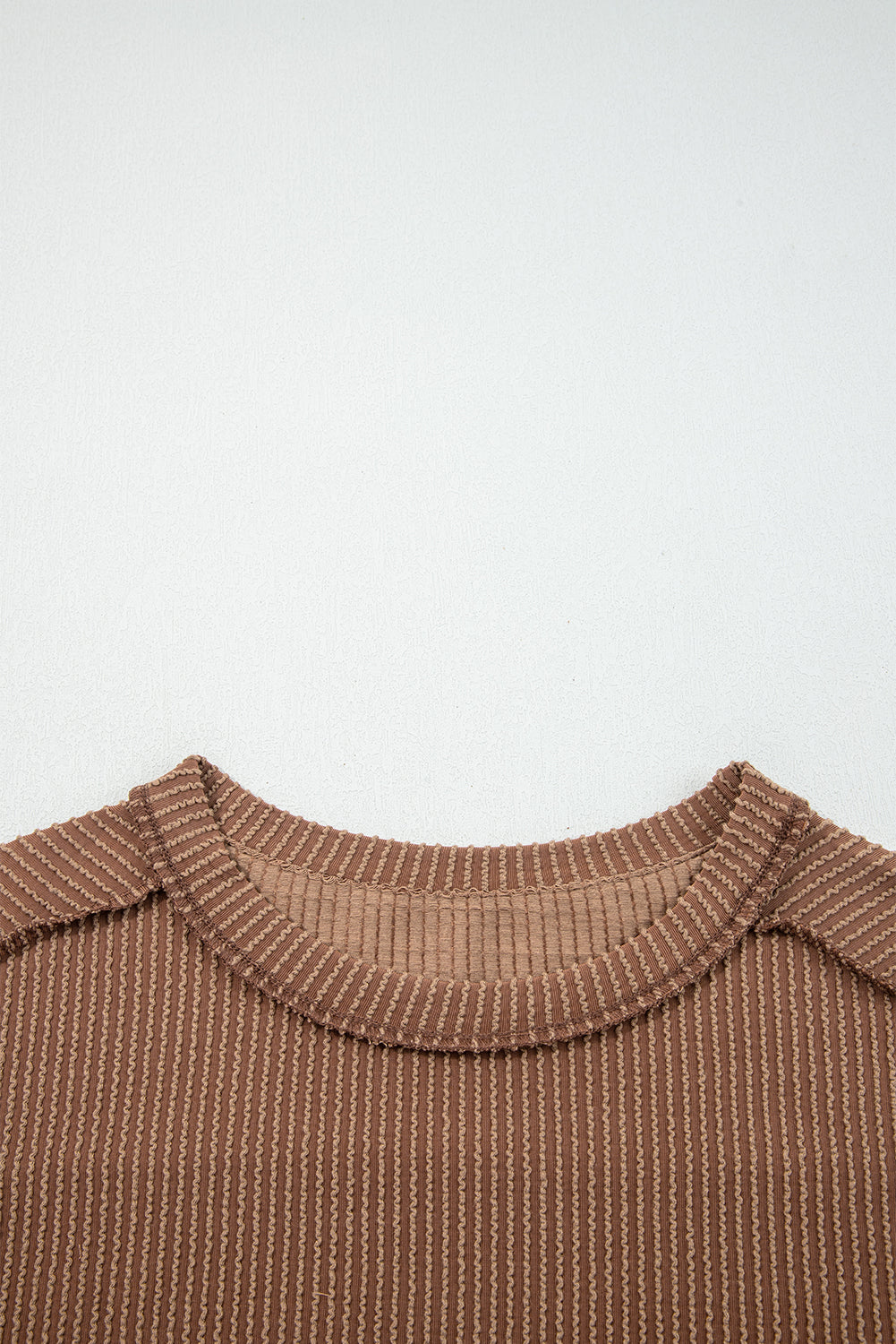 Black Twist Ribbed Exposed Seam Detail Long Sleeve Loose Top