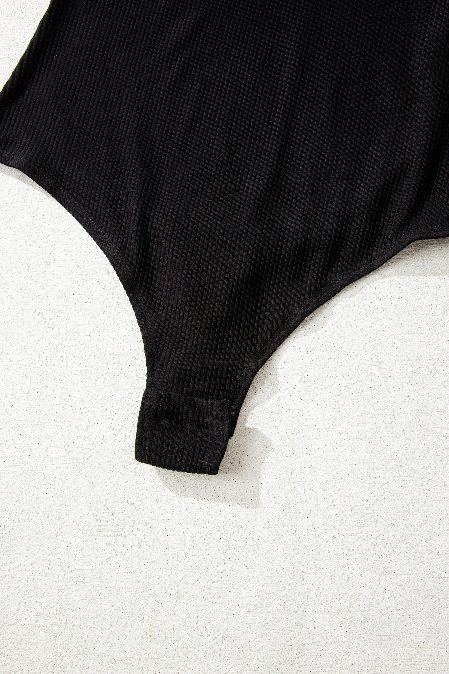 Black Ribbed Long Sleeve Crew Neck Solid Color Bodysuit