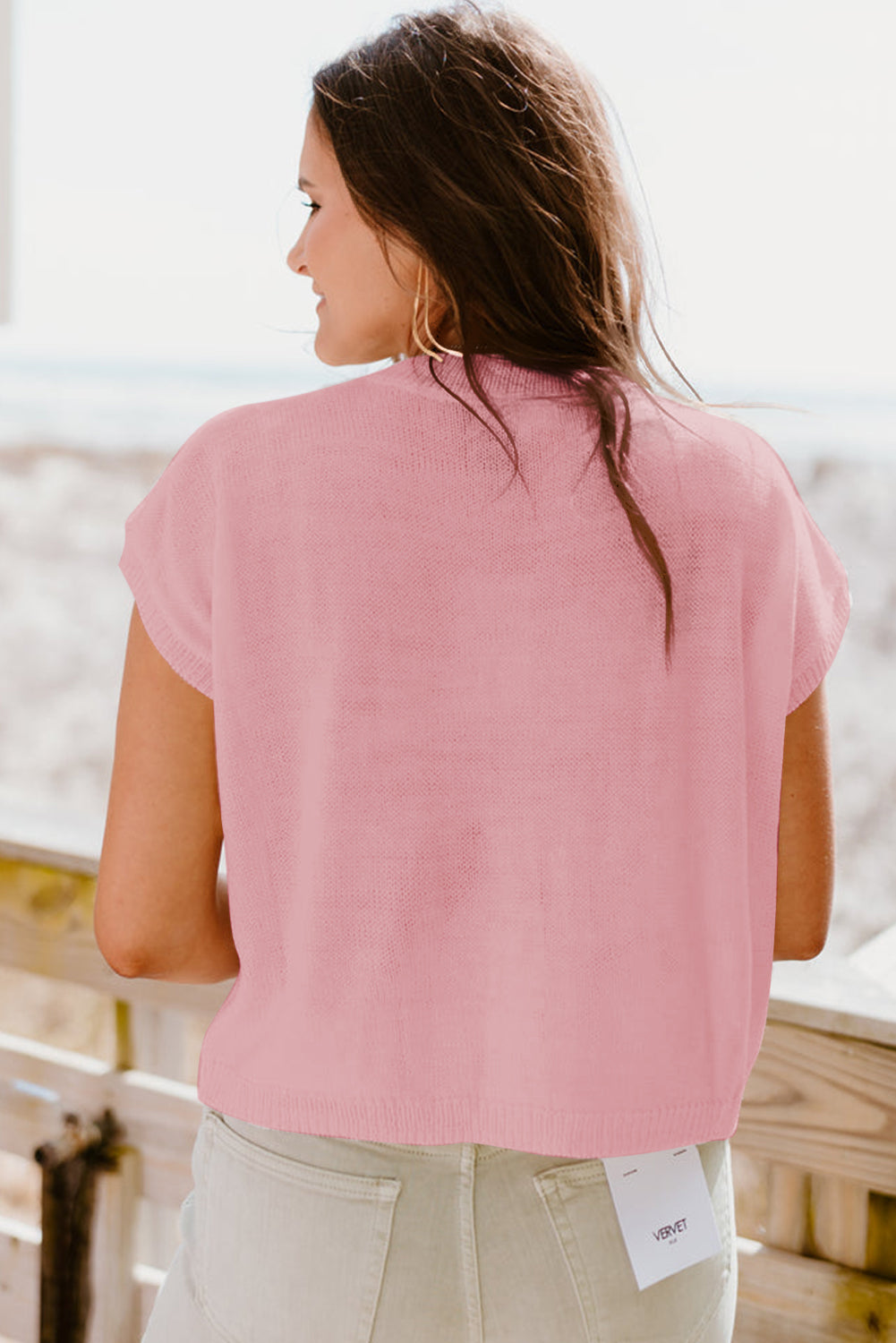 White Multi Crochet Flower Knit Short Sleeve Sweater Tops