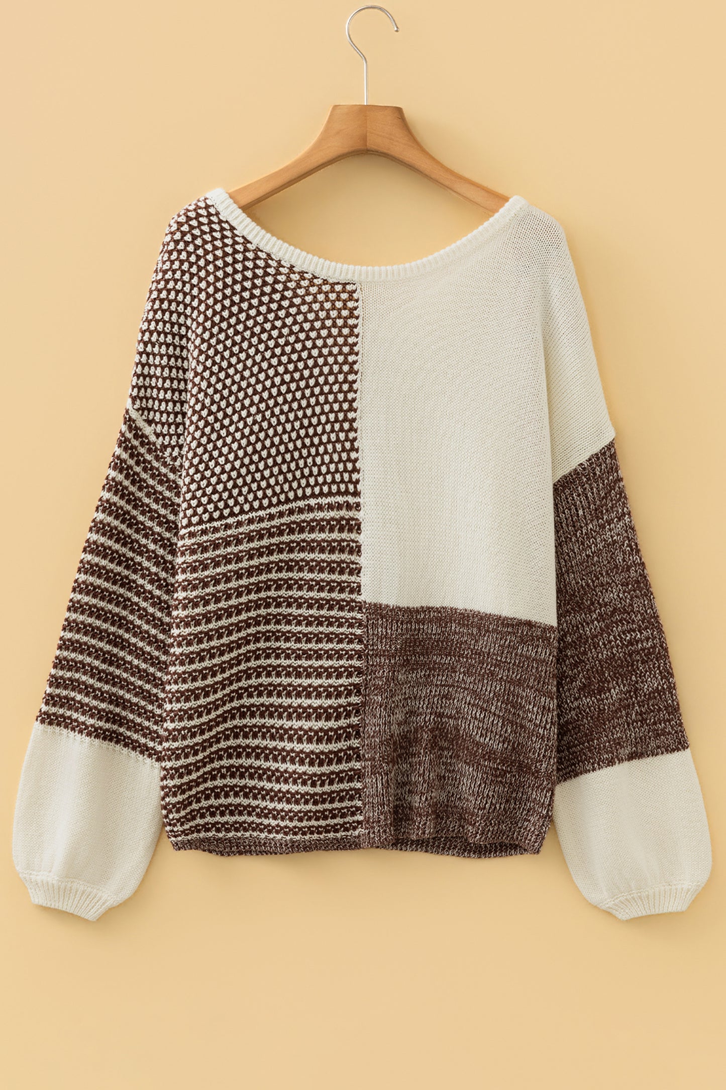 Dark Khaki Color Block Back Tie Drop Shoulder Loose Sweater