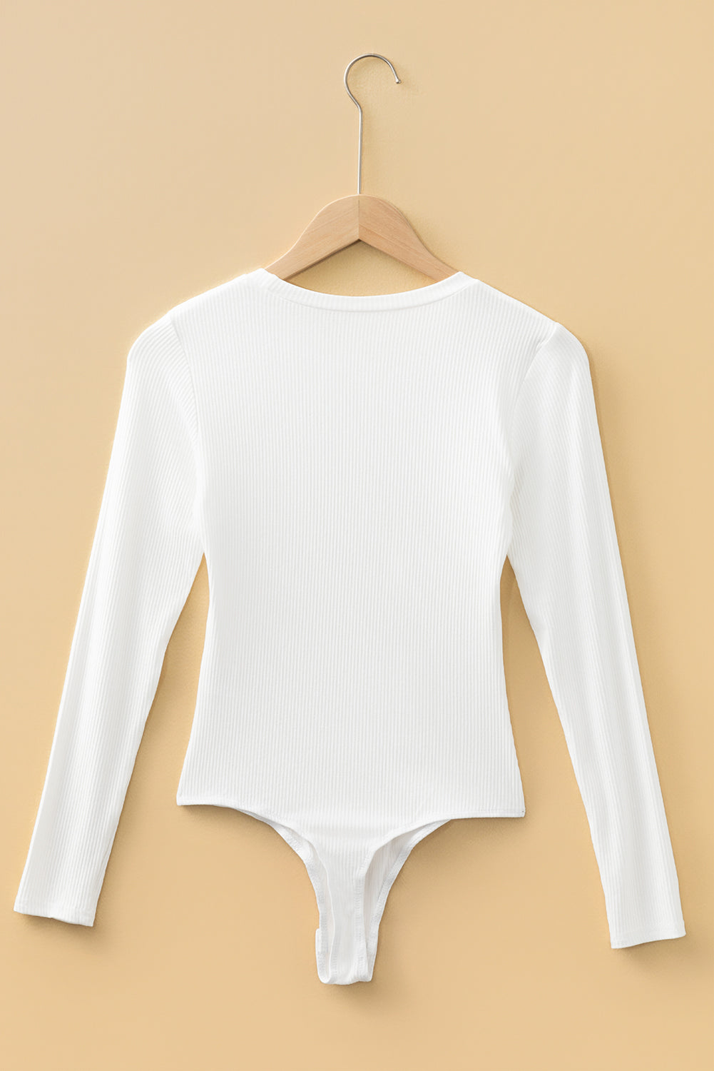Black Ribbed Long Sleeve Crew Neck Solid Color Bodysuit