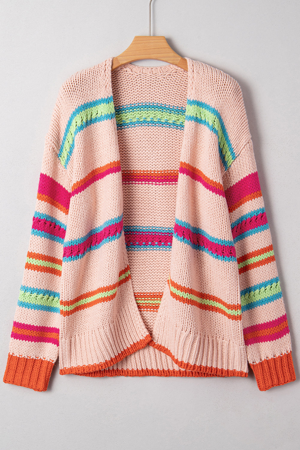 Multicolour Open Front Striped Pattern Knit Oversize Cardigan