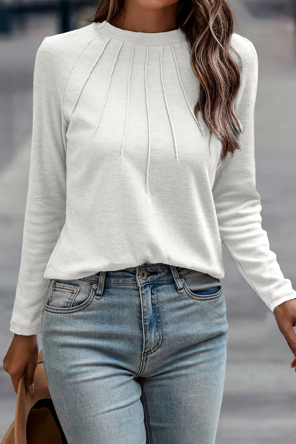 Cinnamon Solid Color Seam Detail Raglan Long Sleeve Top